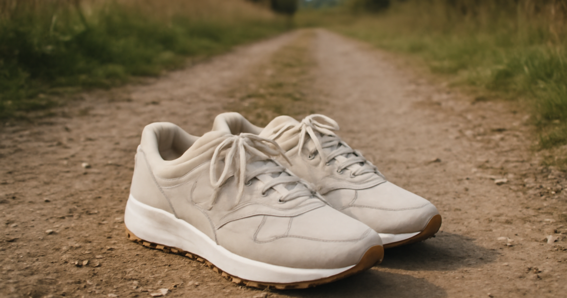 paire de baskets posee sur un sentier de campagne