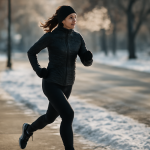 coureuse sur trottoir hivernal avec souffle visible