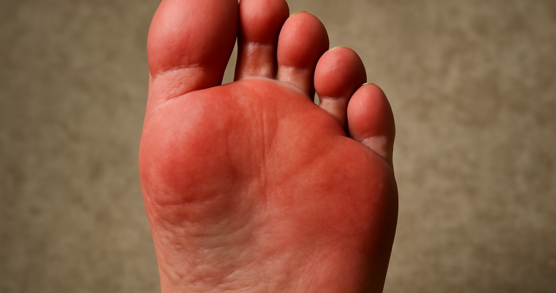 gros plan plante du pied rougie après effort