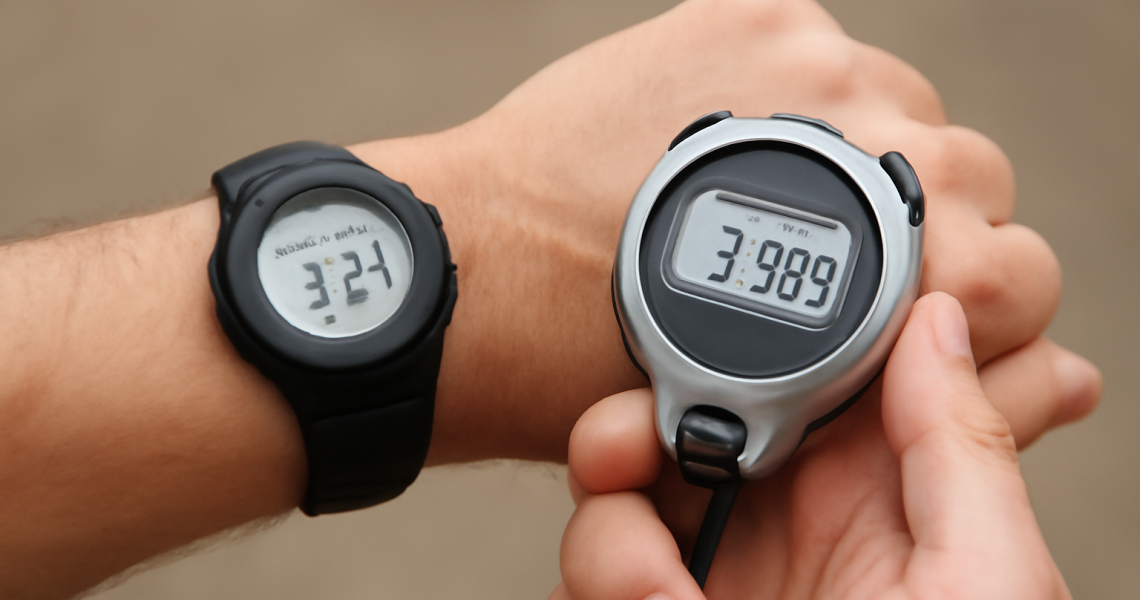 chronomètre et montre de running au poignet