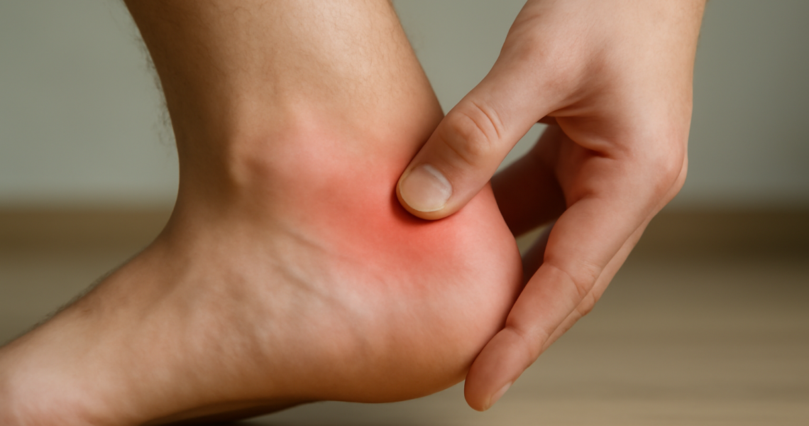main touchant le tendon d'Achille douloureux