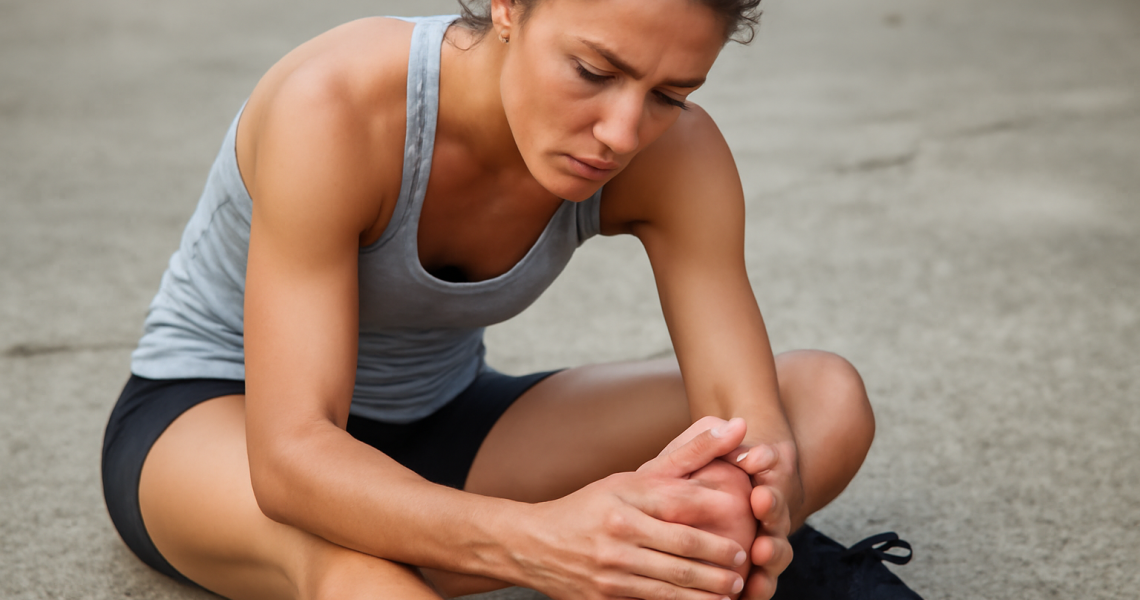 coureuse massant la plante du pied après effort