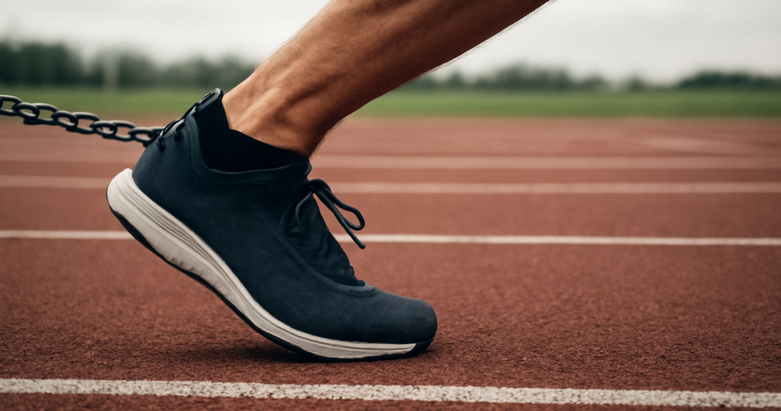 pied enchaînant une accélération sur piste