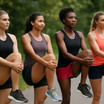 groupe de coureuses effectuant échauffements avant côte