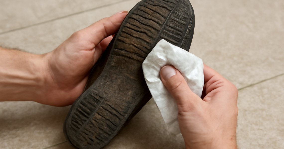 mains nettoyant semelle usée sur sol