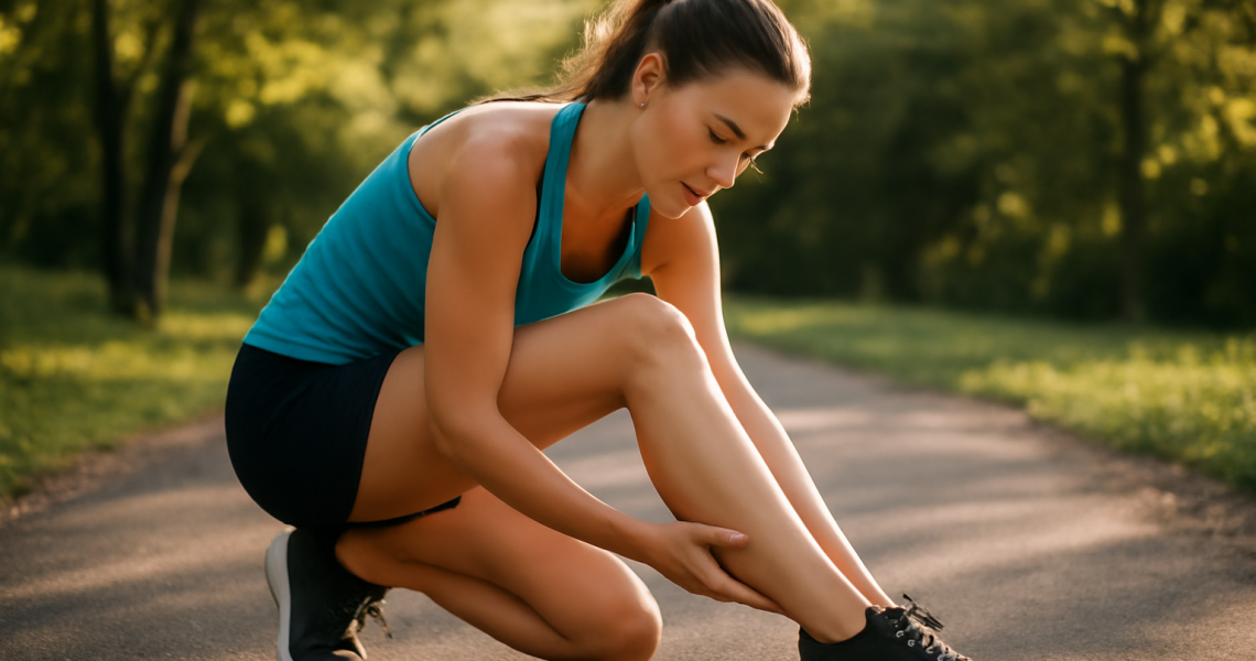 femme étirant tendon d'Achille après sortie