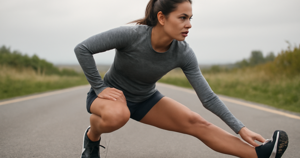 coureuse effectuant étirements dynamiques avant départ