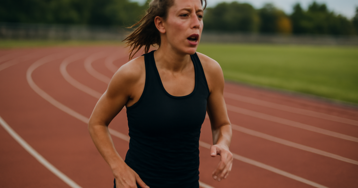 coureuse essoufflée ralentissant sur piste