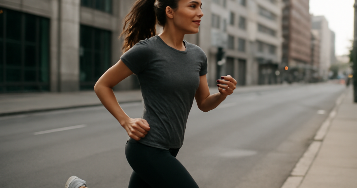 femme courant en ville en baskets