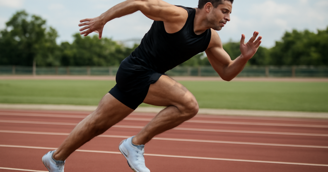 runner accélérant sur piste d'athlétisme