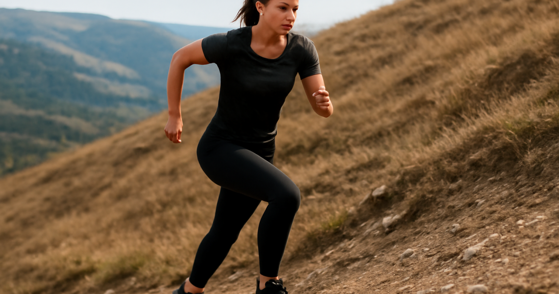 femme montant une colline en course