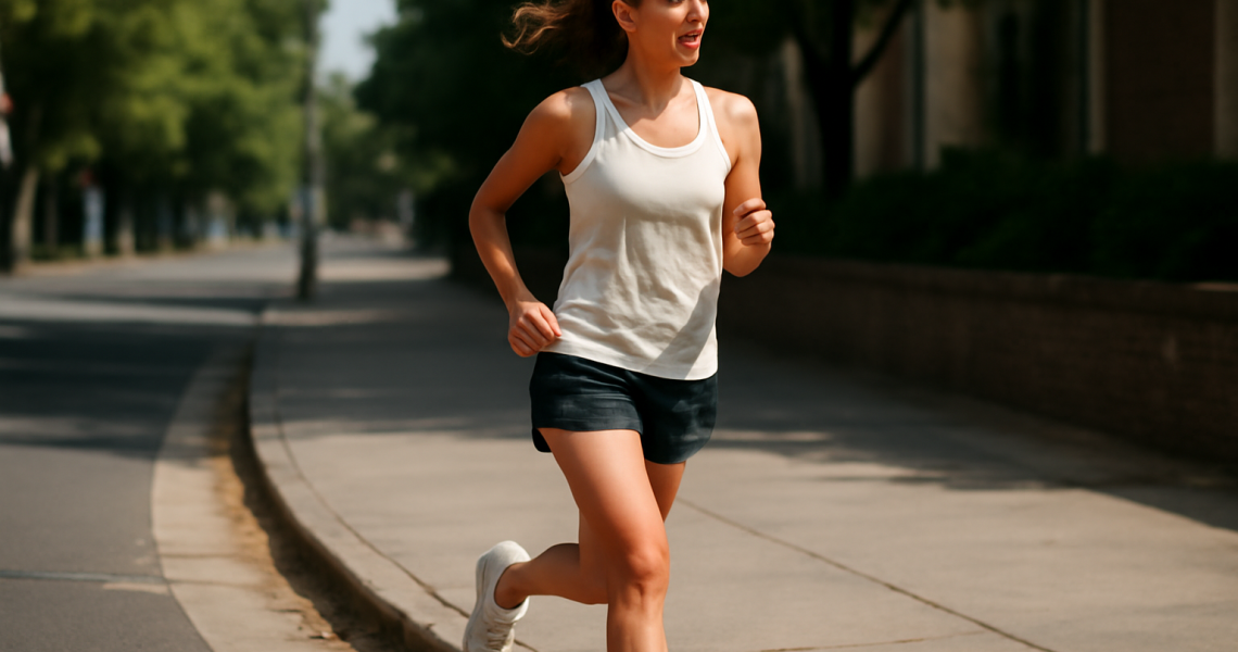 femme courant en tenue légère sur trottoir