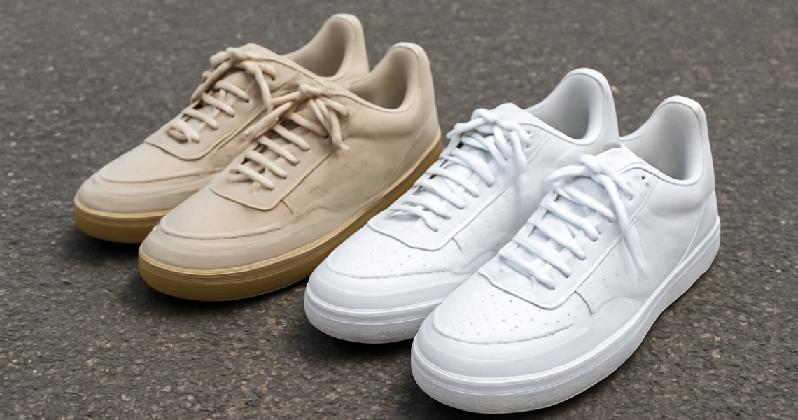 deux paires de baskets differents styles sur bitume