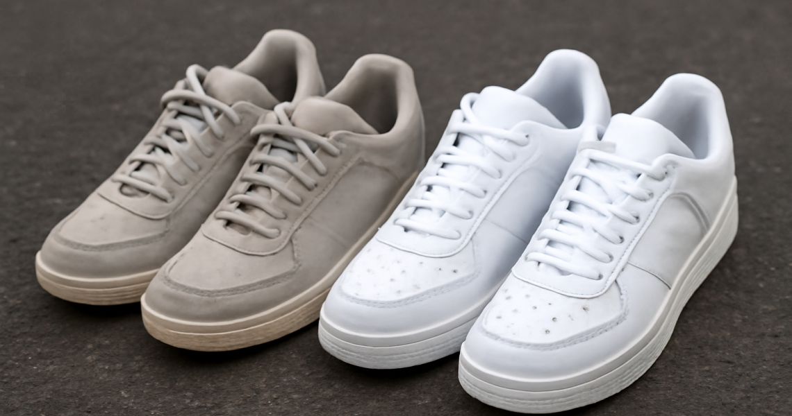 deux paires de baskets differents styles sur bitume