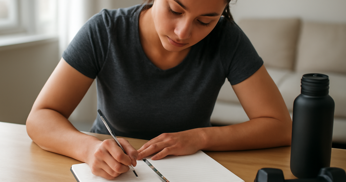 femme préparant plan d'entraînement avec carnet