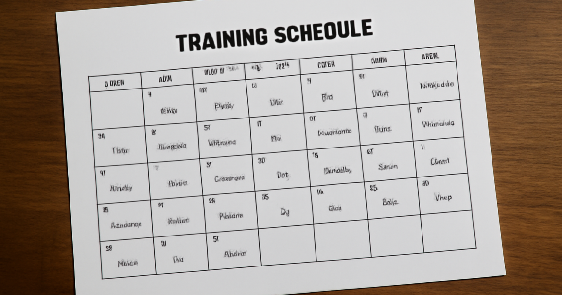 calendrier d'entraînement posé sur table