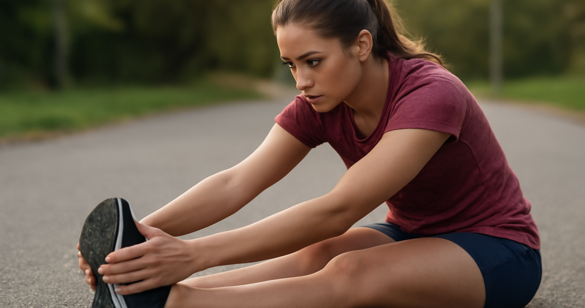 coureuse assise étirant ses mollets