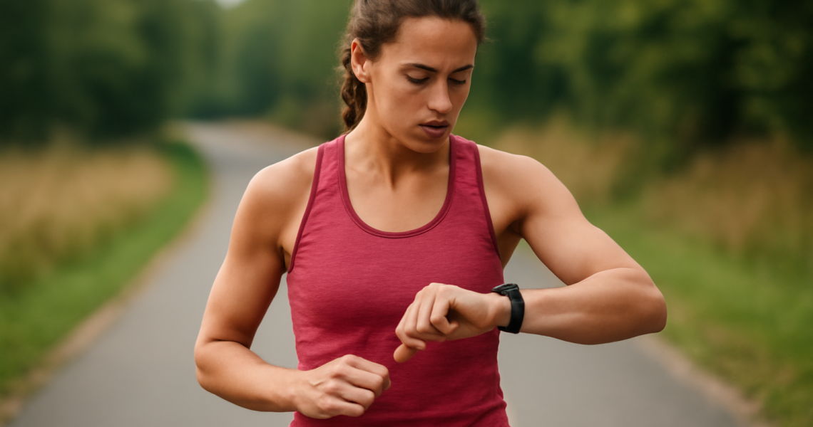 coureuse regardant sa montre sur parcours