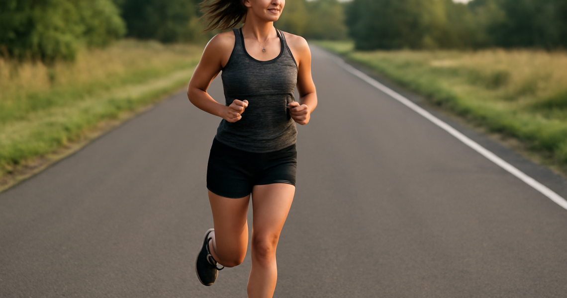 femme courant sur piste goudronnee
