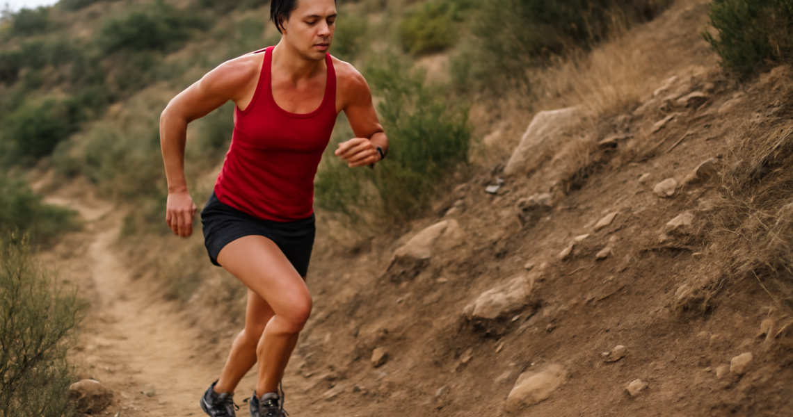 coureuse gravissant un sentier pentu