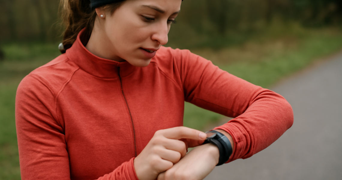 coureuse preparant montre GPS avant sortie