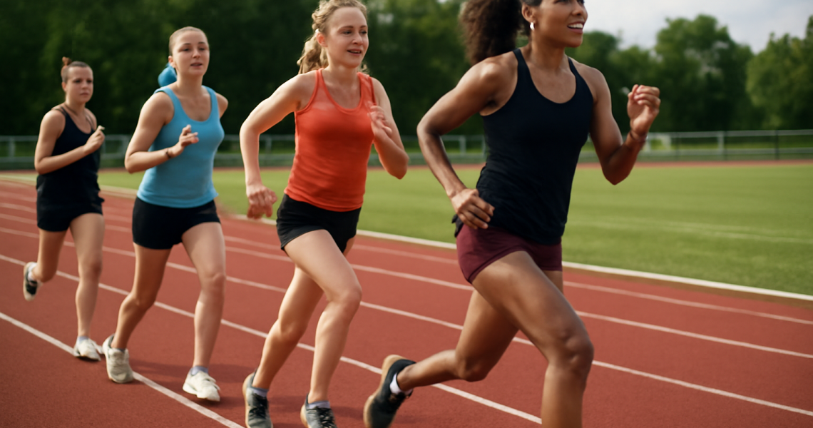 groupe de coureuses faisant des intervalles sur piste