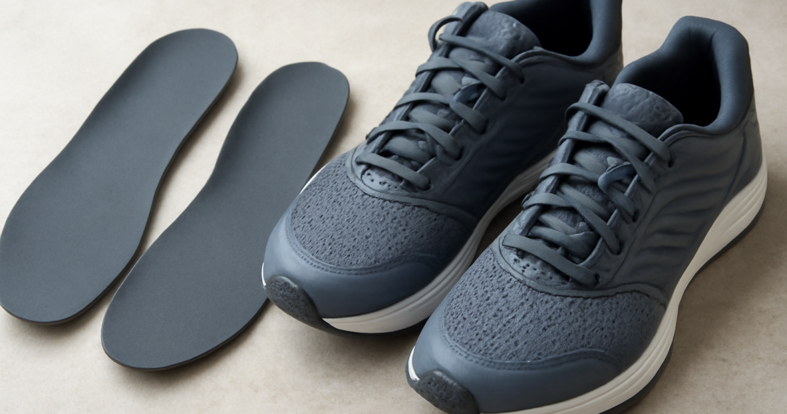 semelles posées à côté de chaussures de course