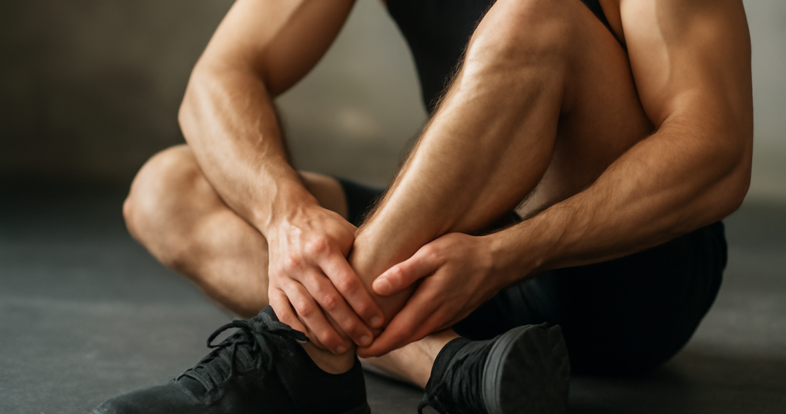 athlète massant le côté de sa cheville