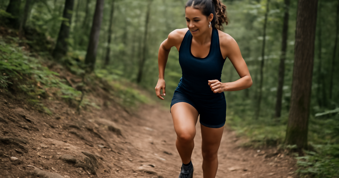 coureuse montant une côte en forêt