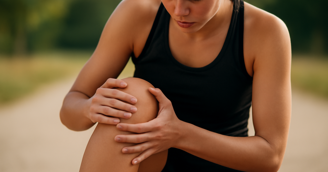 coureuse palpant le côté du genou après effort