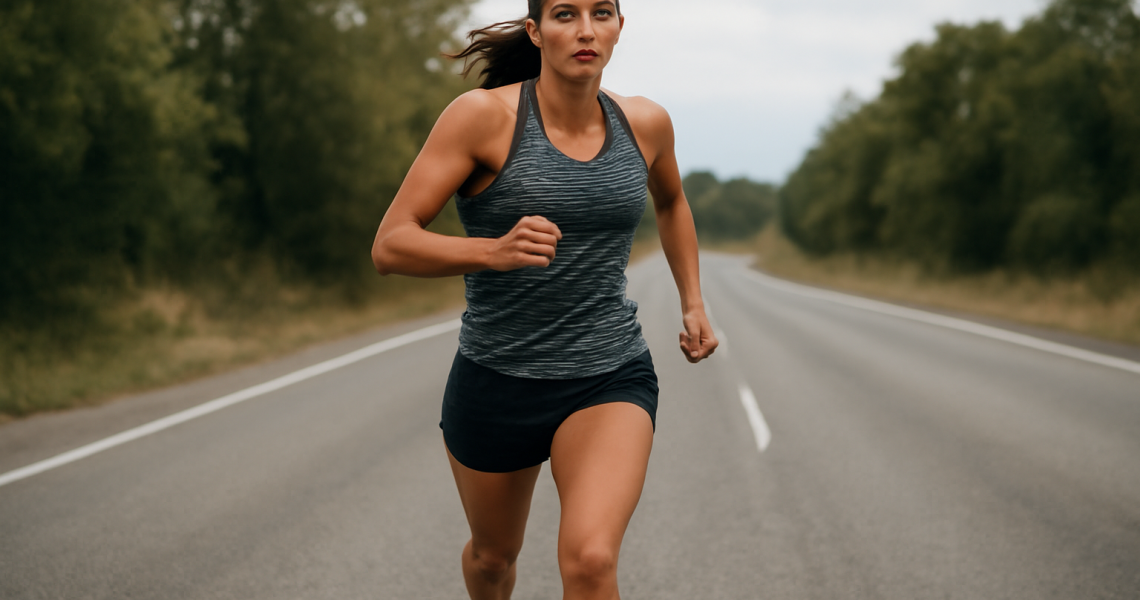coureuse sur route au rythme soutenu