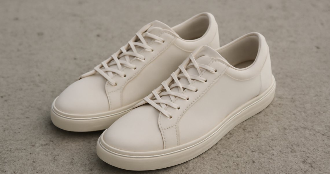 chaussures minimalistes posees sur sol en ciment
