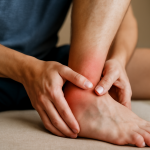 mains massant tendon d'Achille assise