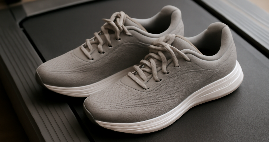 paires de baskets sur tapis roulant