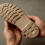mains tenant une semelle de chaussure