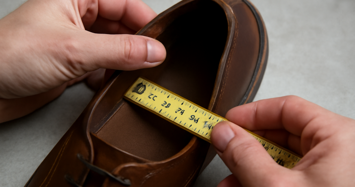 mains mesurant l'intérieur d'une chaussure