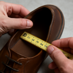 mains mesurant l'intérieur d'une chaussure