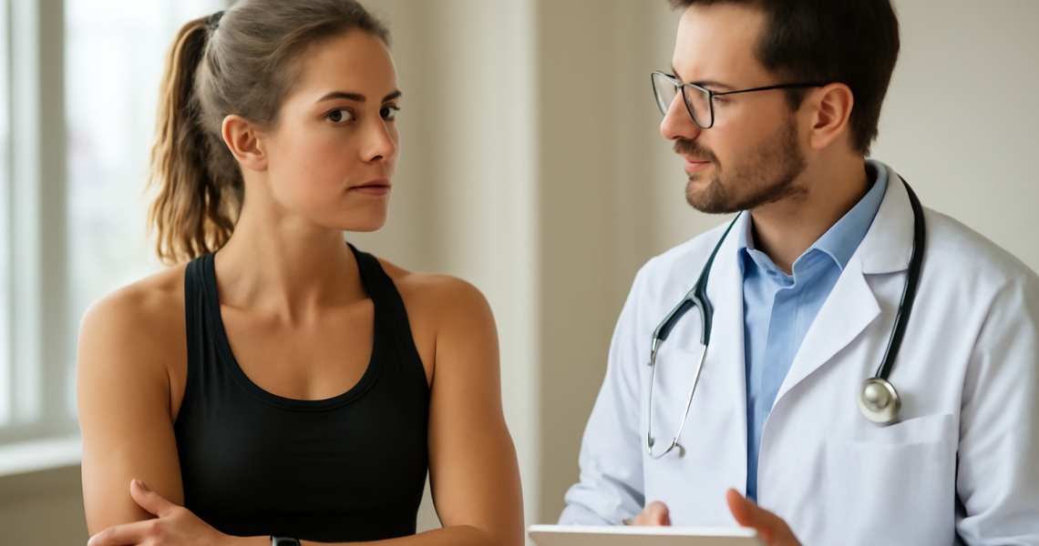 coureuse discutant avec professionnel de santé