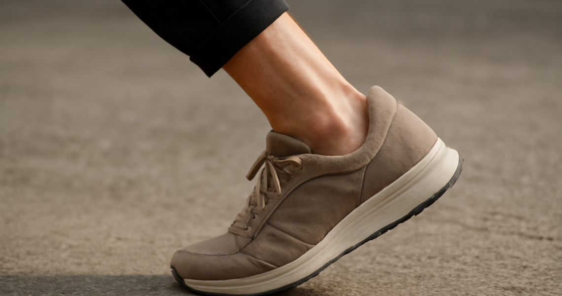 jambe poussant sur semelle de chaussure
