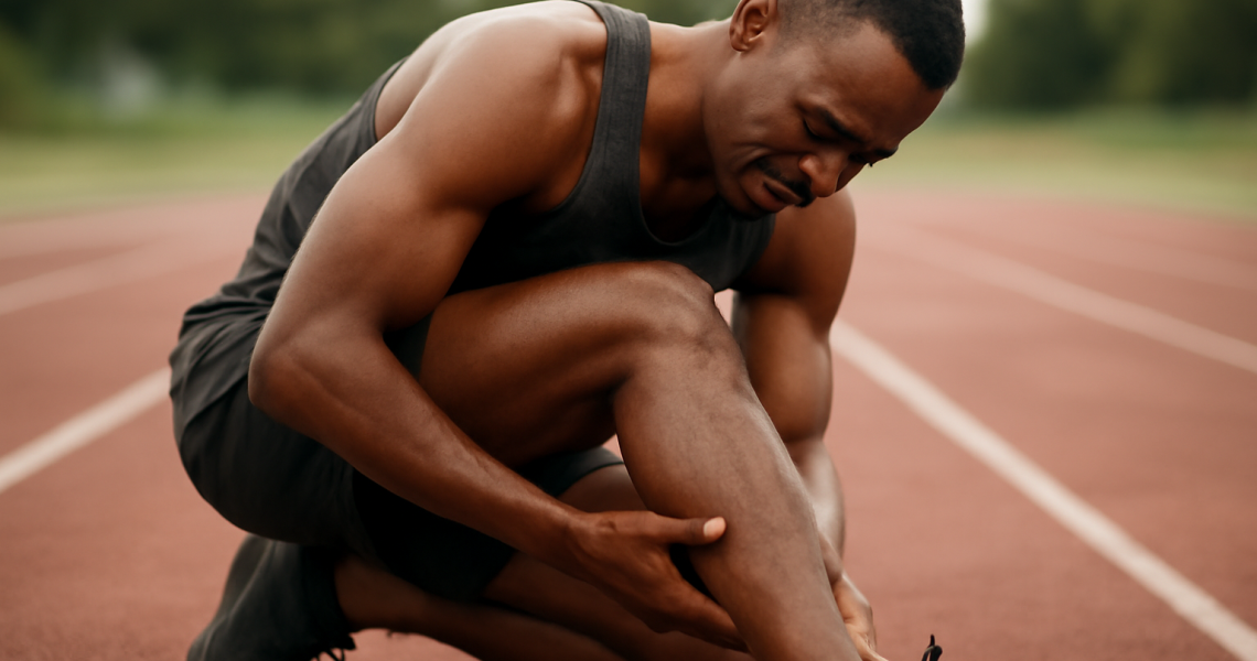 athlète palpant tendon d'Achille après course