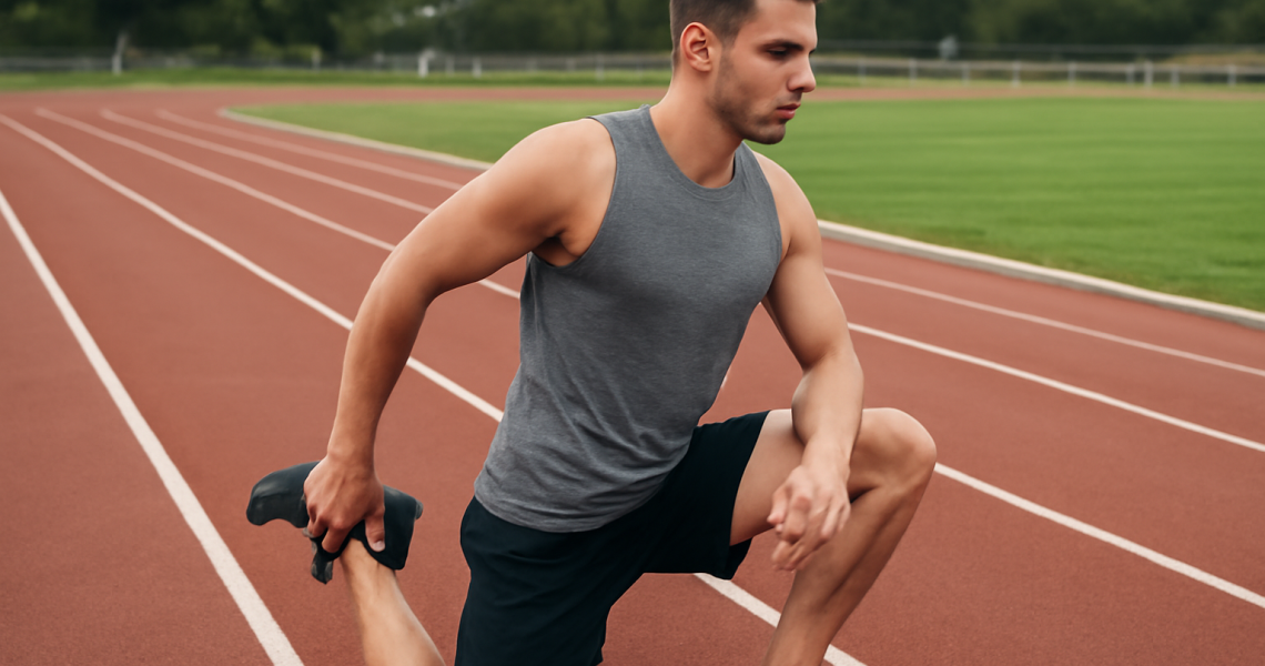 athlete etirant cuisse a cote d'une piste