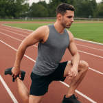 athlete etirant cuisse a cote d'une piste
