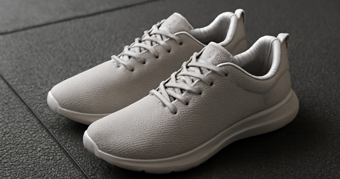 paire de baskets posée sur tapis de gym