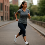femme courant en baskets classiques sur sentier urbain