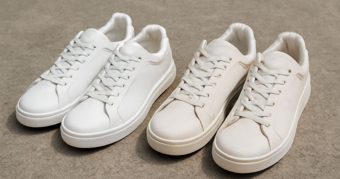 deux paires de baskets cote a cote sur sol