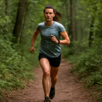 coureuse chronometree sur sentier forestier