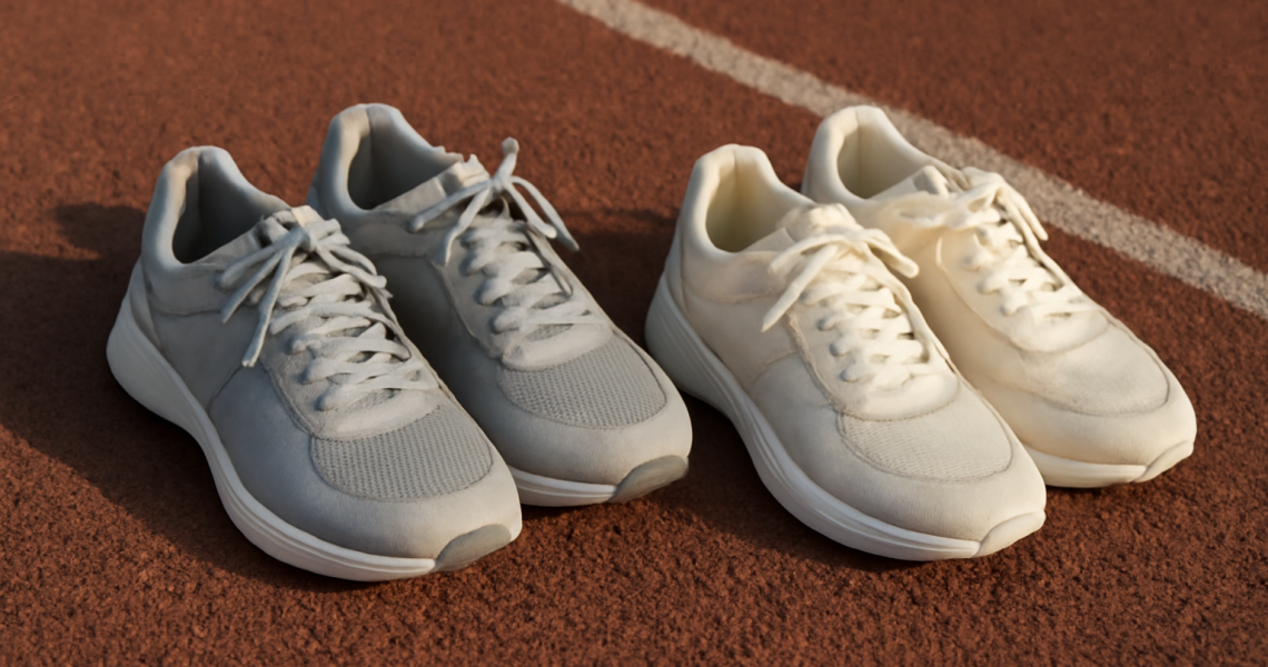 deux paires de baskets posees sur piste