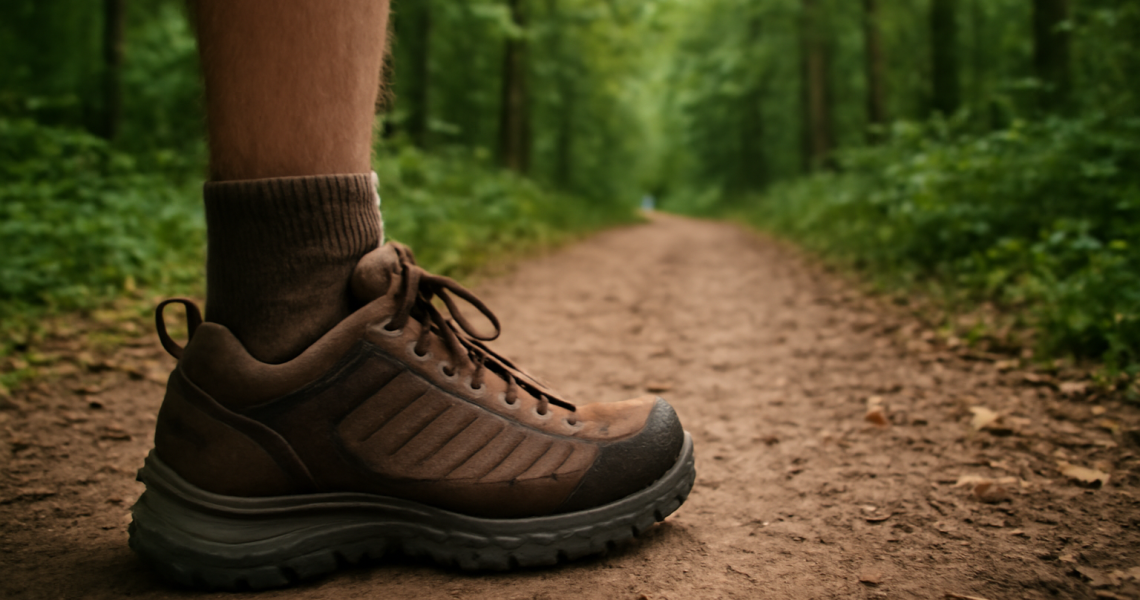 pied en appui sur chemin forestier