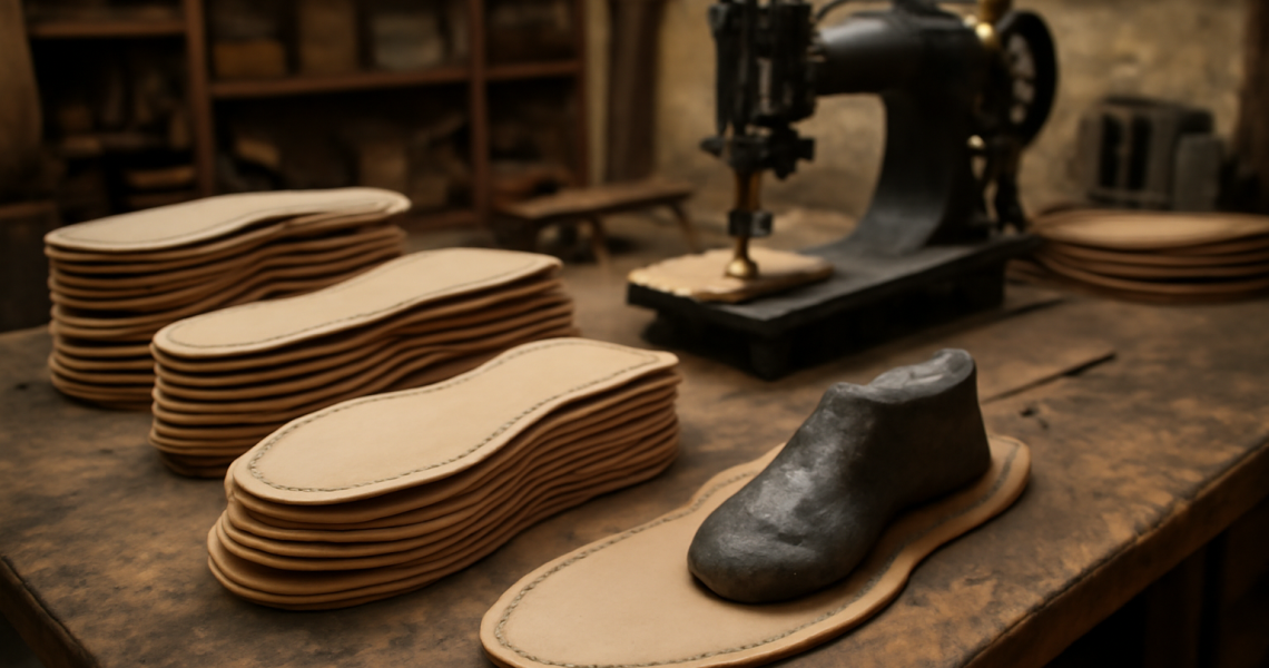 atelier artisanal avec semelles en fabrication