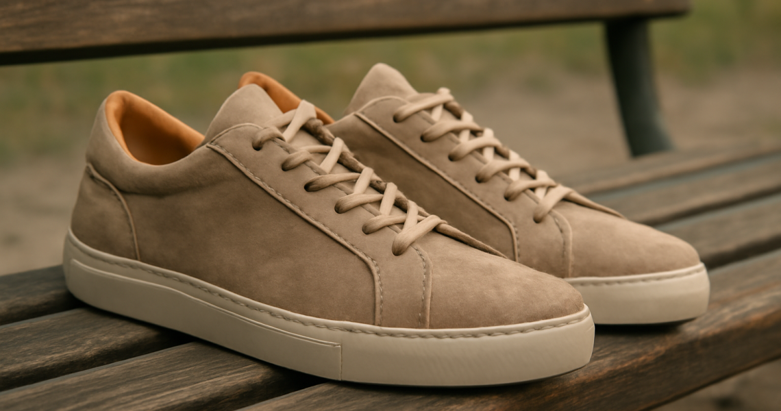 paire de baskets artisanales posees sur banc